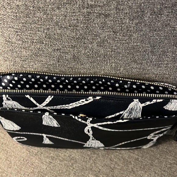 Chicos Blue and white Tassel Large Zip Pouch Makeup/Travel medium size clutch - Picture 5 of 7